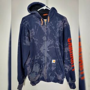 Upcycled Carhartt Full Zip Fleece Lined Hoodie Small Blue